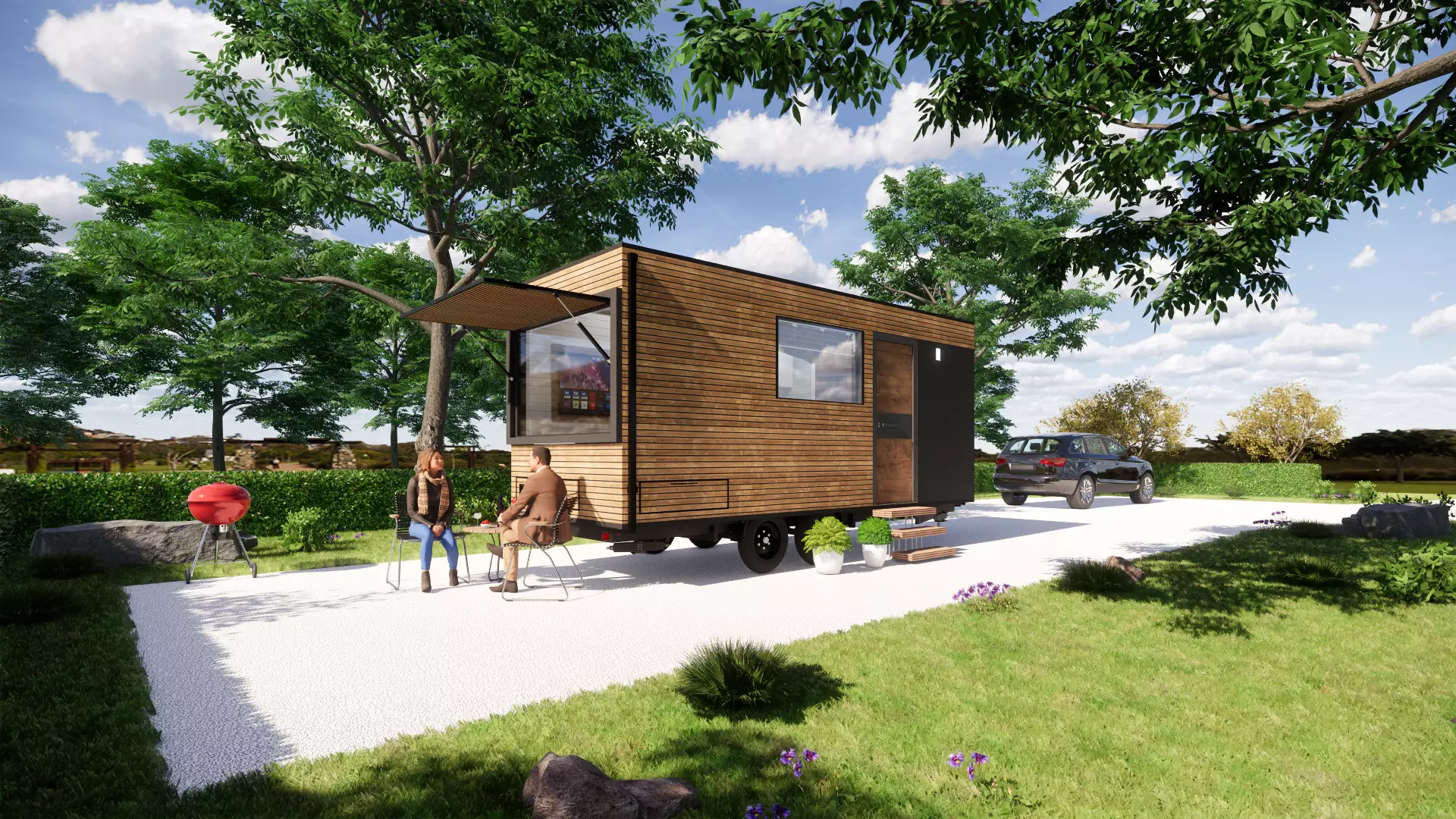 off grid house on wheels mobile home tiny house vacation house Low-poly 3D model