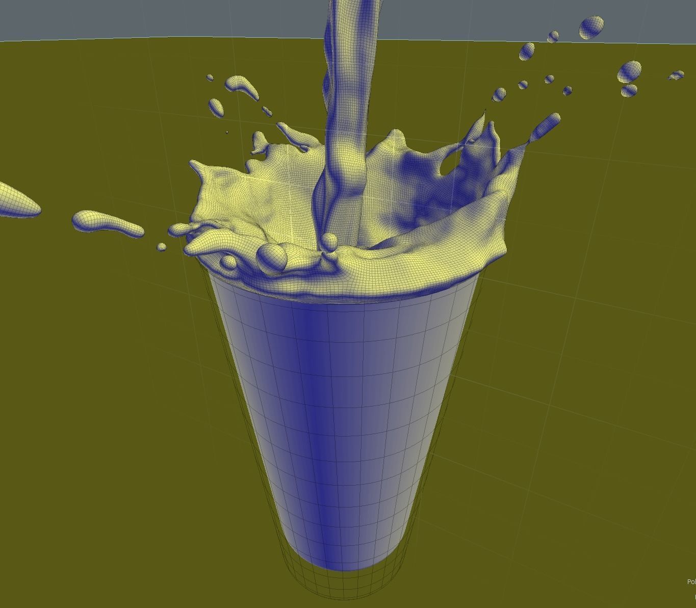 Liquid pouring into glass with splash 3D model_2