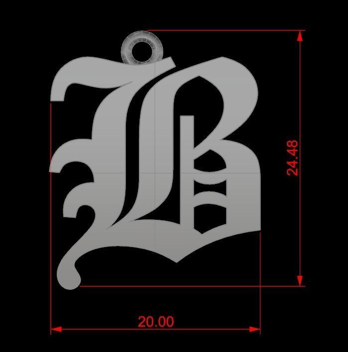 Gothic Alphabets B Pendant 3D print model_2