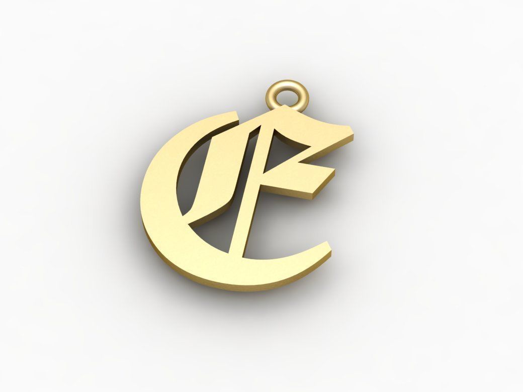 Gothic Alphabets E Pendant 3D print model_1