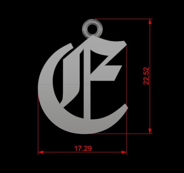 Gothic Alphabets E Pendant 3D print model_3