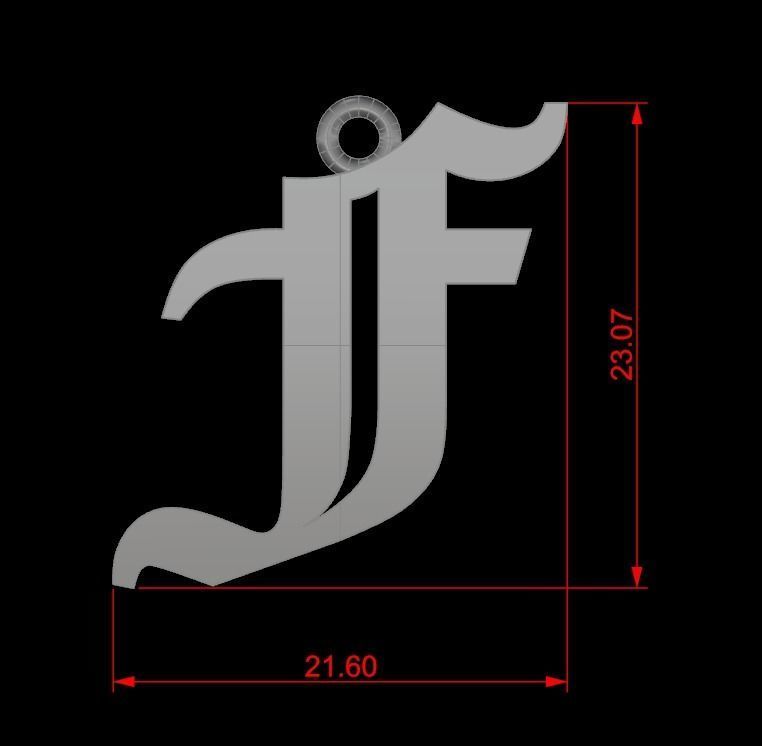 Gothic Alphabets F Pendant 3D print model_2