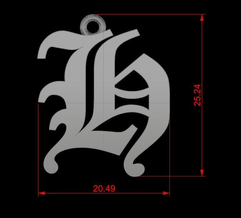 Gothic Alphabets H Pendant 3D print model_2
