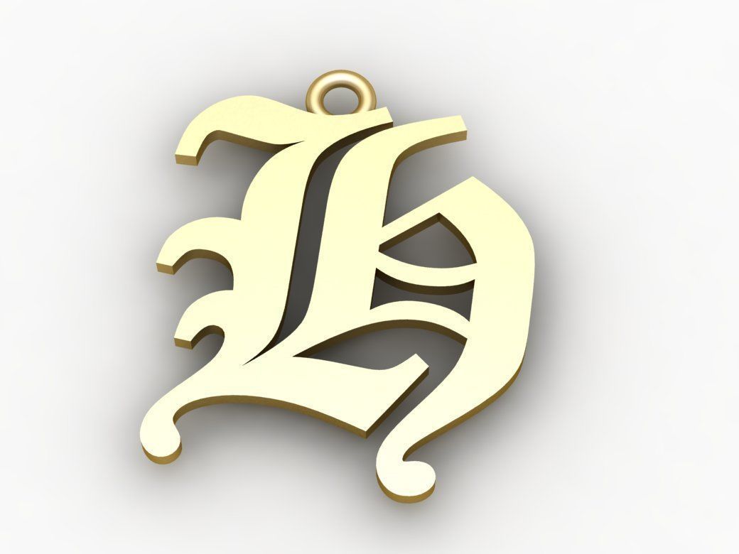 Gothic Alphabets H Pendant 3D print model_1