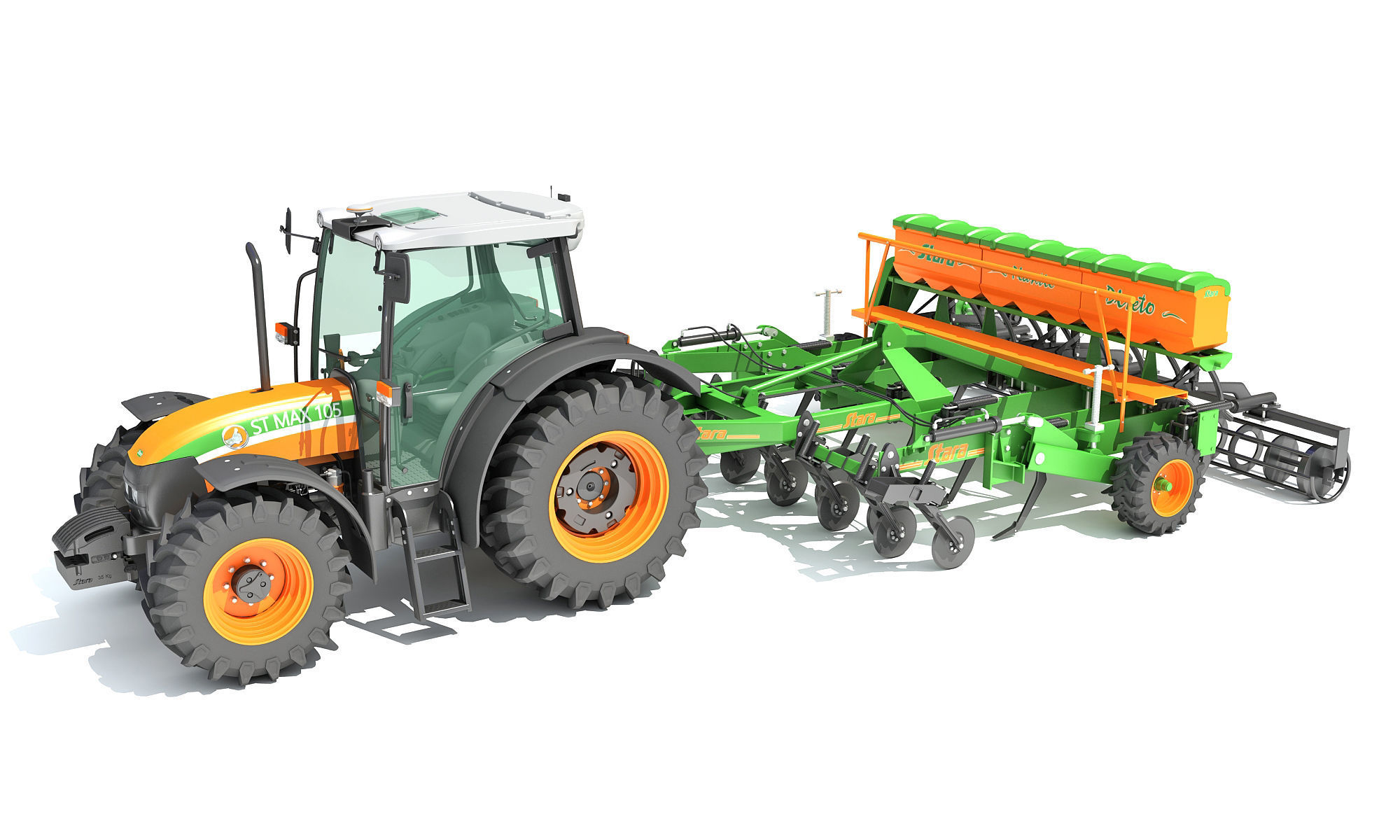 Stara Tractor with Seed Drill 3D model_1