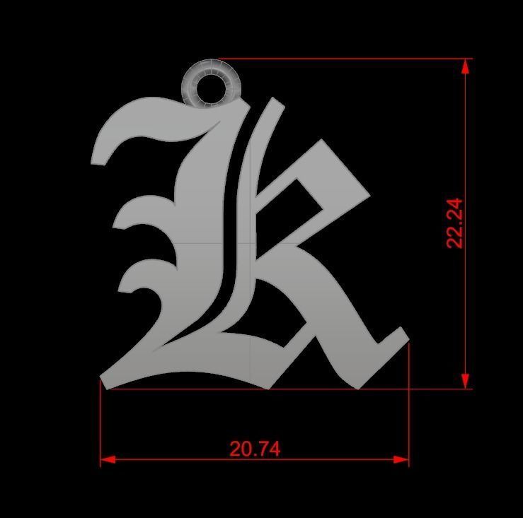 Gothic Alphabets K Pendant 3D print model_3