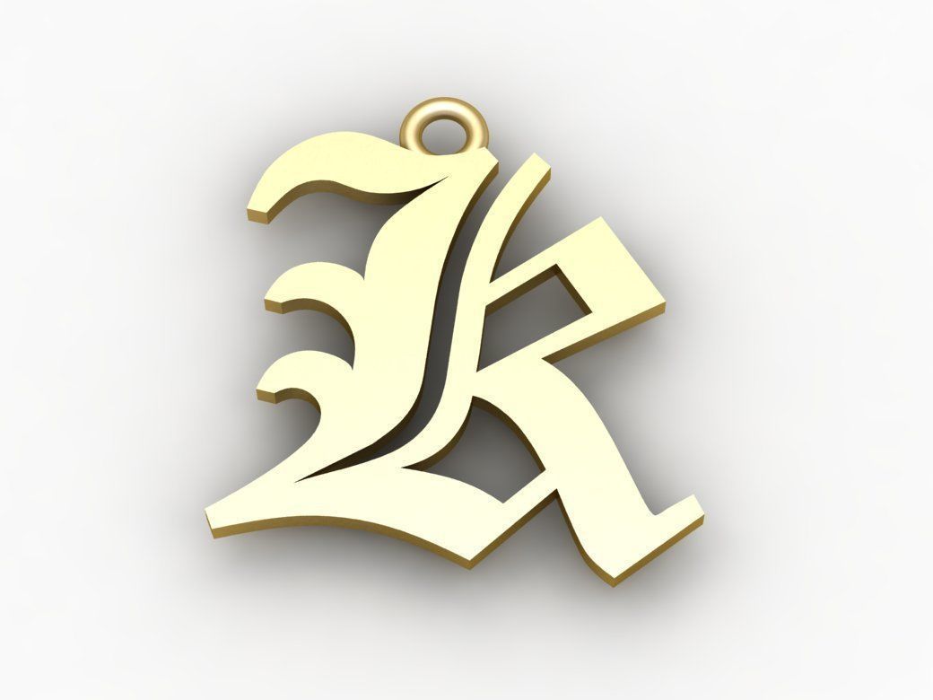 Gothic Alphabets K Pendant 3D print model_2
