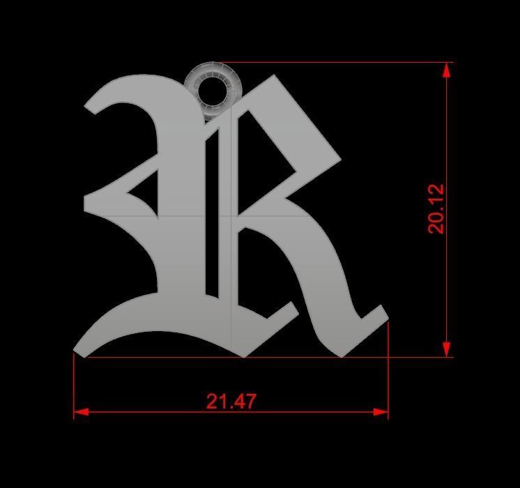 Gothic Alphabets R Pendant 3D print model_2
