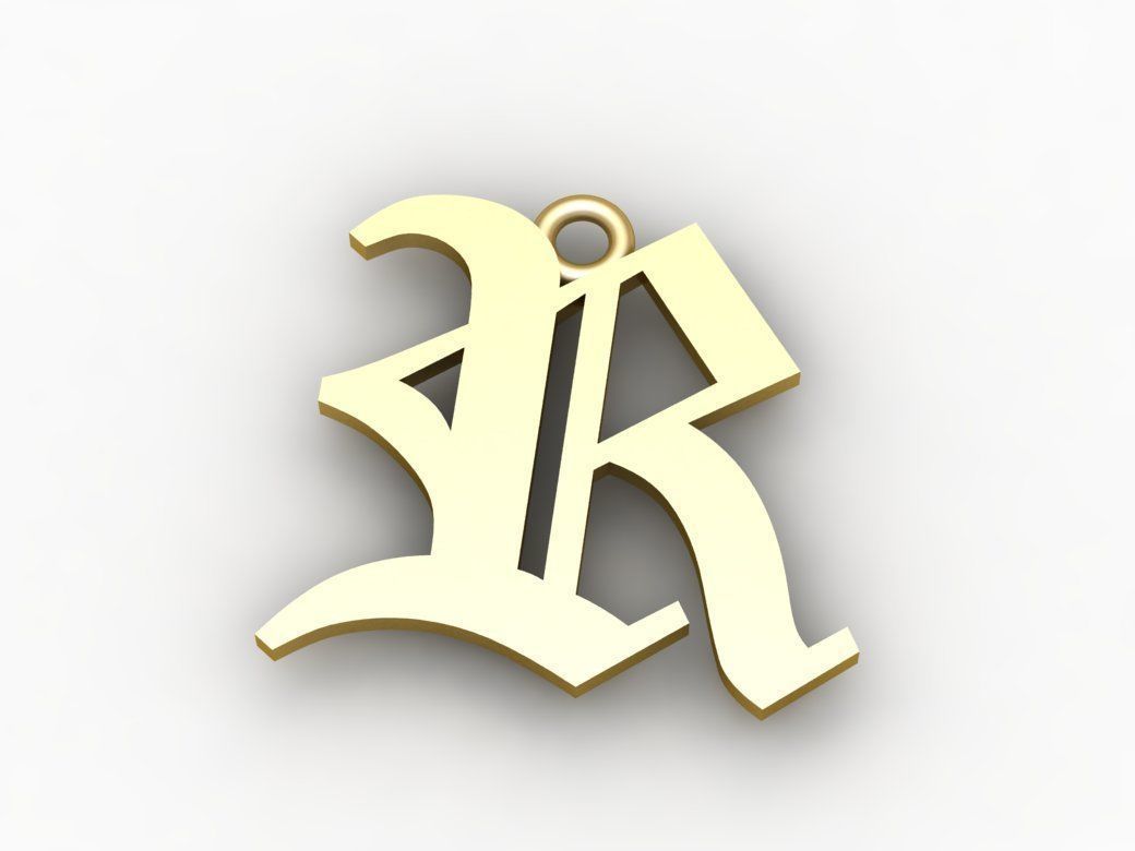 Gothic Alphabets R Pendant 3D print model_1