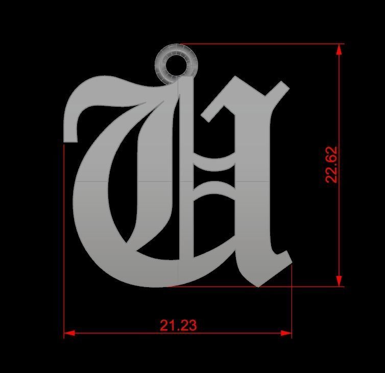Gothic Alphabets U Pendant 3D print model_4