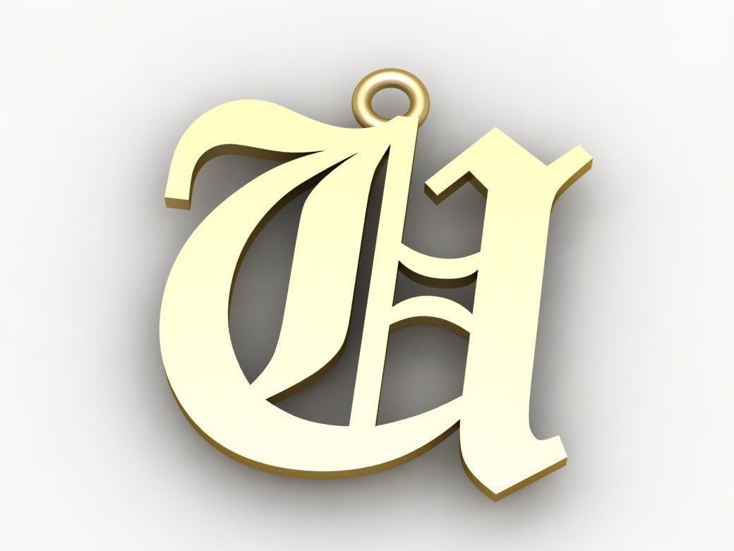 Gothic Alphabets U Pendant 3D print model_3