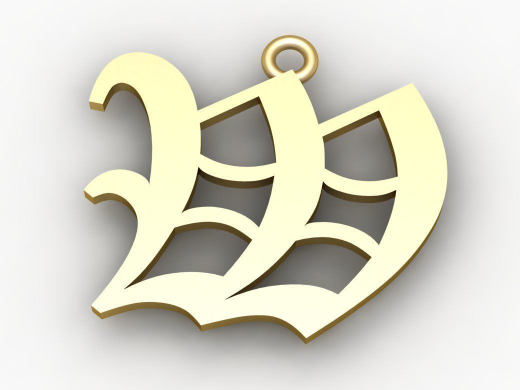 Gothic Alphabets W Pendant 3D print model_1