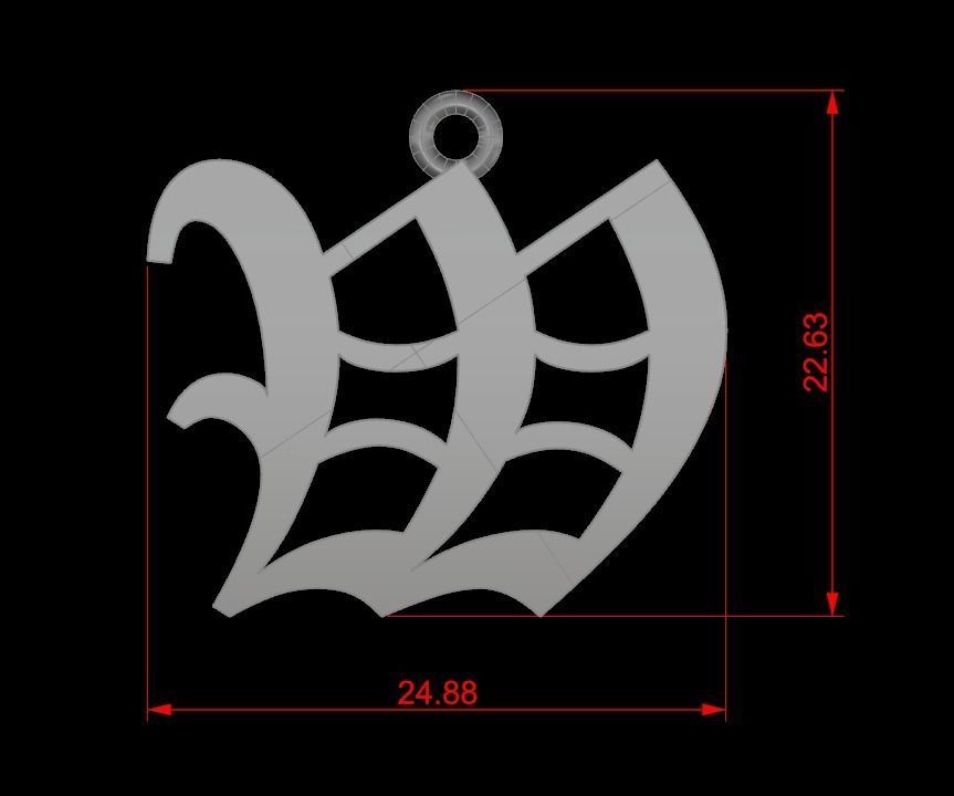 Gothic Alphabets W Pendant 3D print model_2