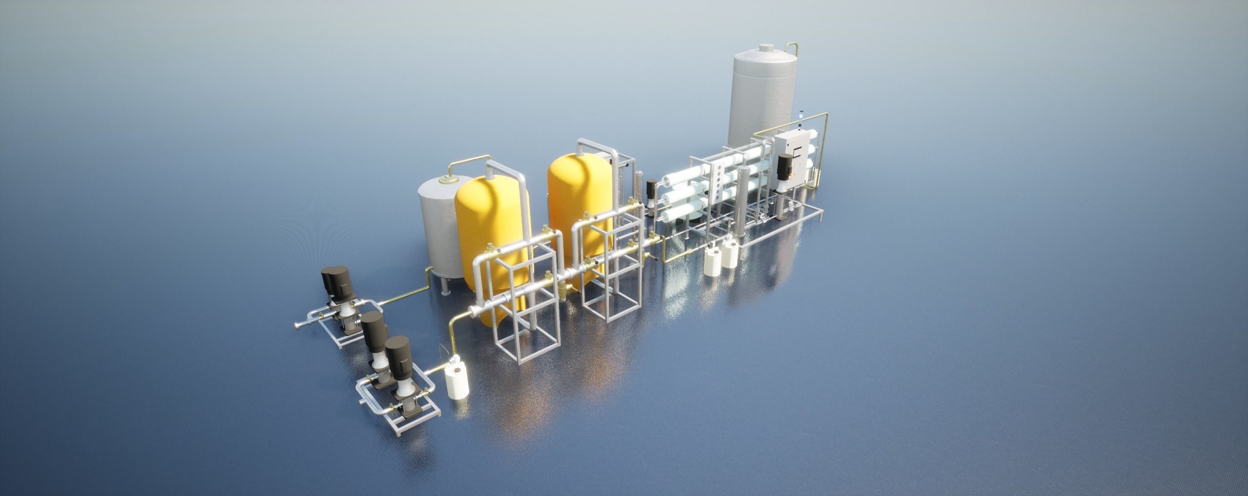 Reverse Osmosis RO System For Mineral Water Plant Low-poly 3D model_5