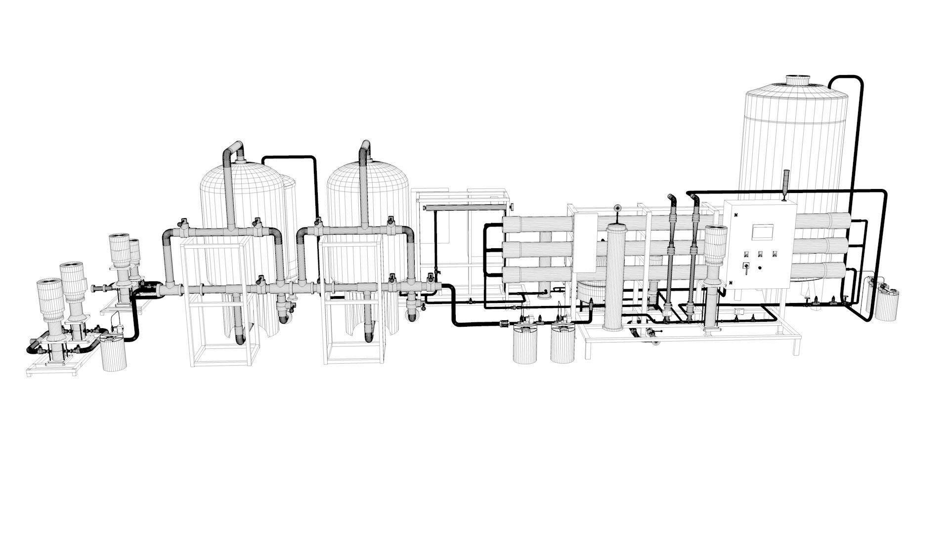 Reverse Osmosis RO System For Mineral Water Plant Low-poly 3D model_24