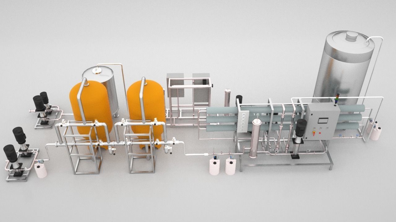 Reverse Osmosis RO System For Mineral Water Plant Low-poly 3D model_21