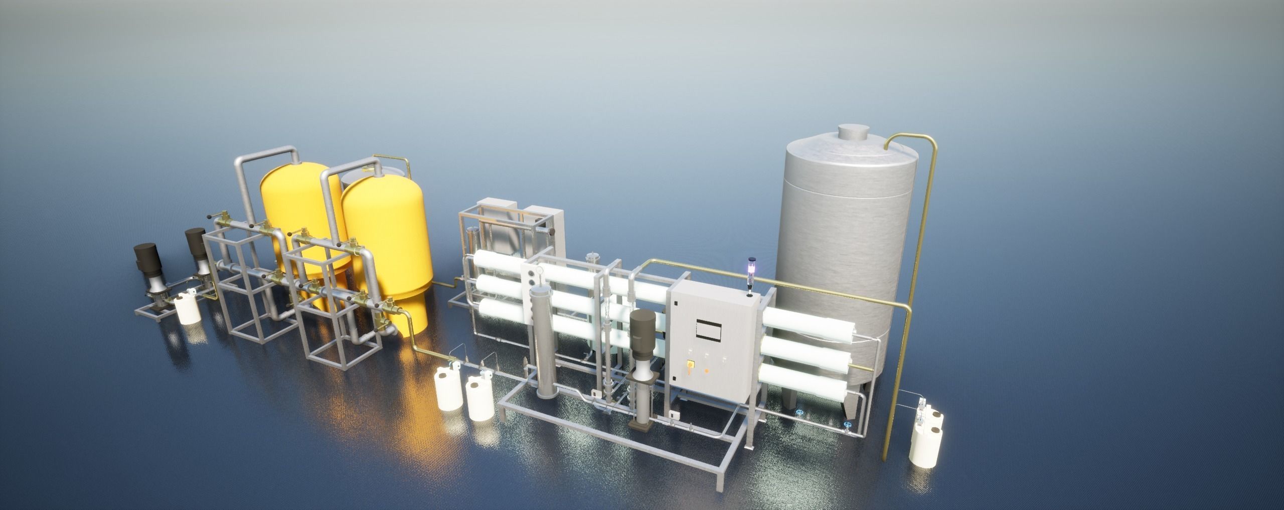 Reverse Osmosis RO System For Mineral Water Plant Low-poly 3D model_6