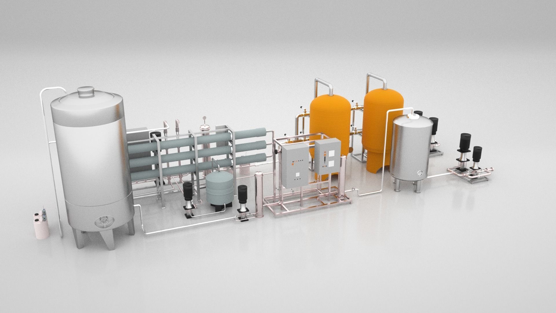 Reverse Osmosis RO System For Mineral Water Plant Low-poly 3D model_19