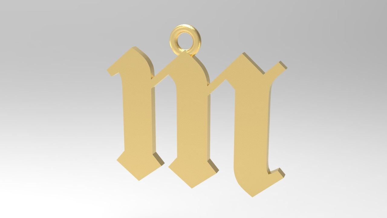 Gothic Alphabets Little M Pendants 3D print model_1