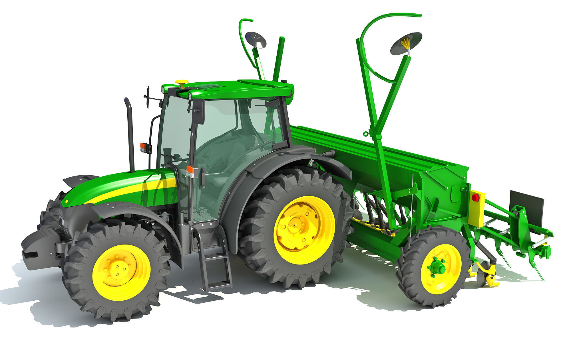 Tractor with Seed Drill 3D model_1