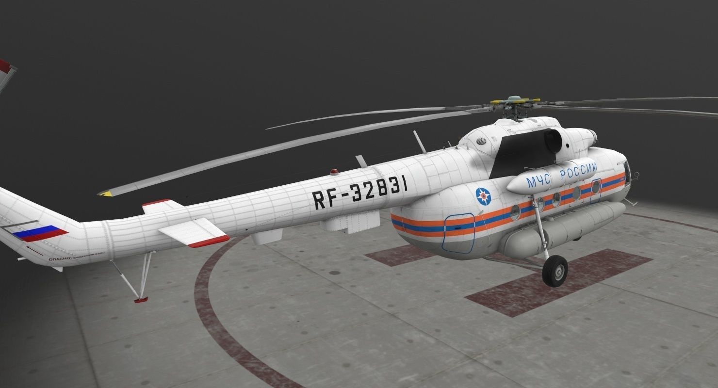 Mi-8MTV Russian Emercom Animated Low-poly 3D model_8