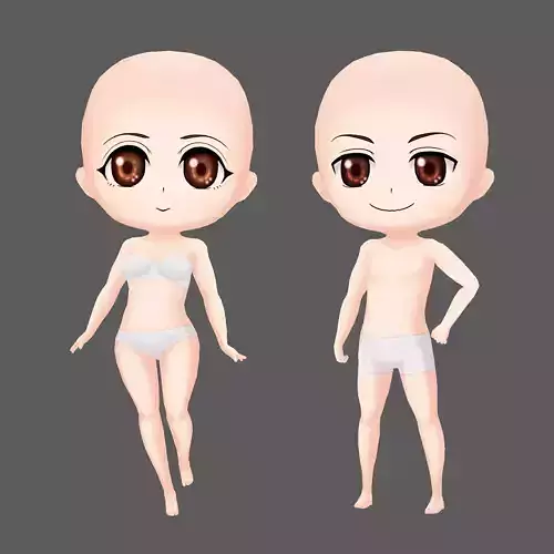 Hand Painted Chibi Character Base Mesh Low-poly 3D model