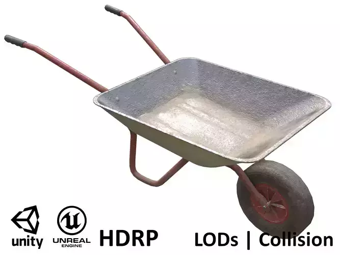Game-ready Wheelbarrow dirty - Unity - HDRP - UE4