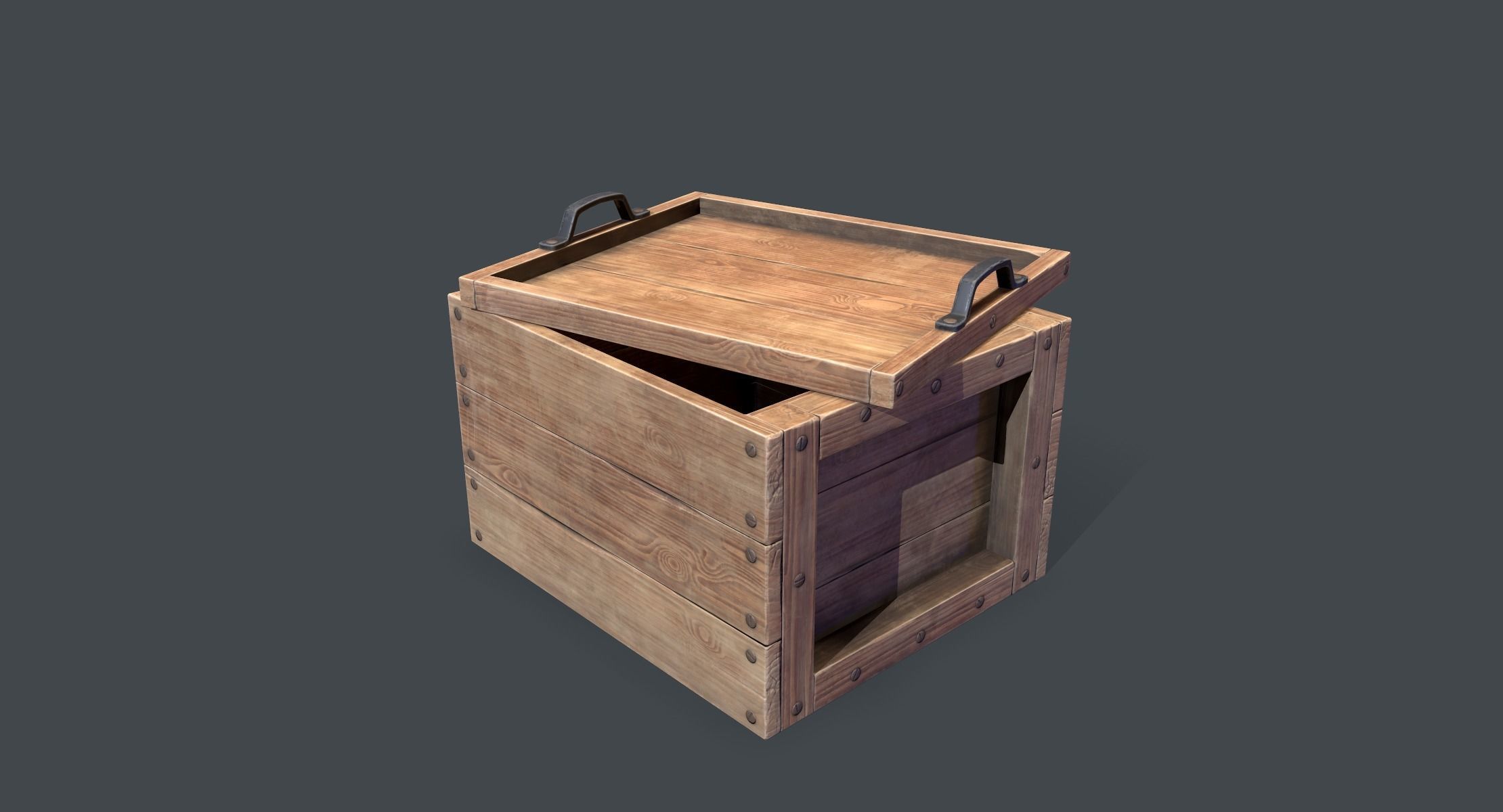 Wooden Crate Low-poly 3D model_1