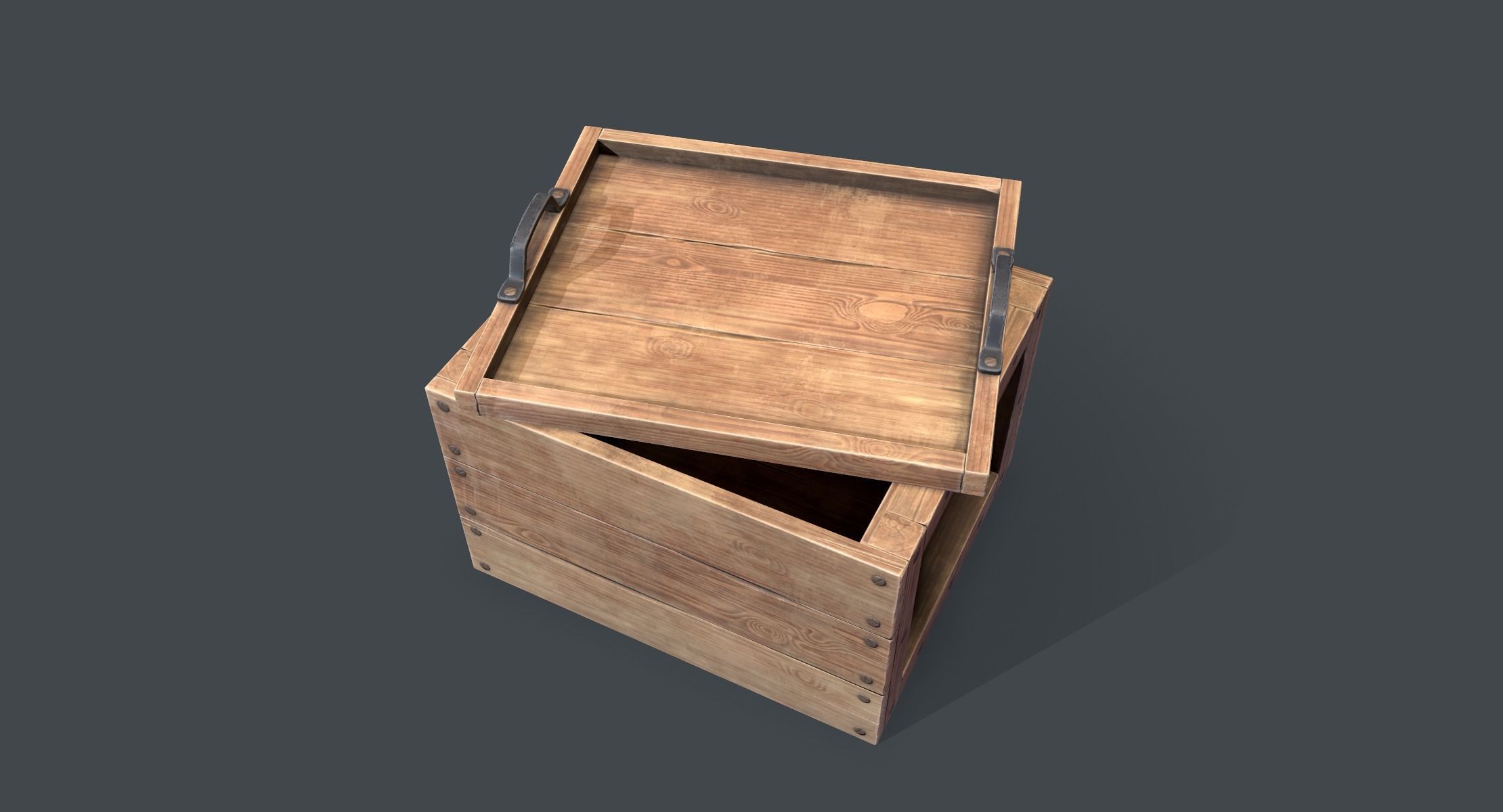 Wooden Crate Low-poly 3D model_2
