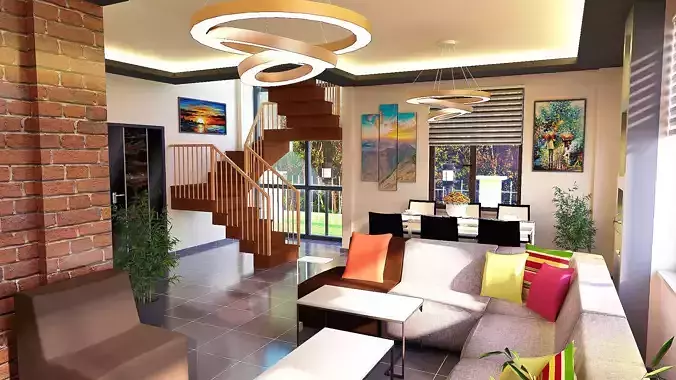 VILLA open living room with staircase