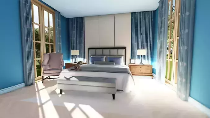 Bedroom with walls and furniture