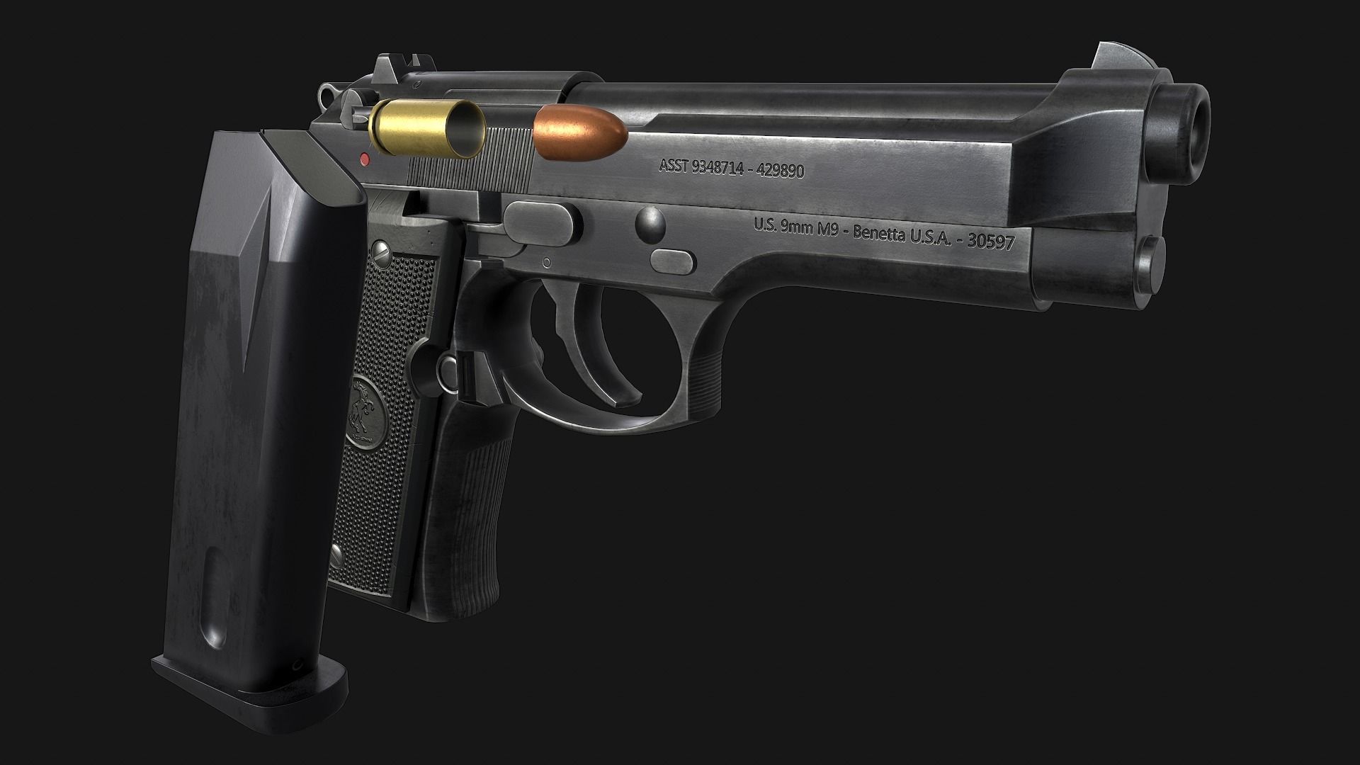 Beretta M9 Low-poly 3D model_9