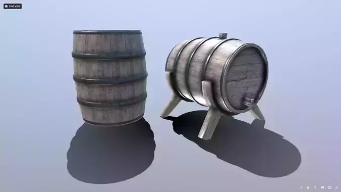 Medieval Barrel Set Low-poly 3D model