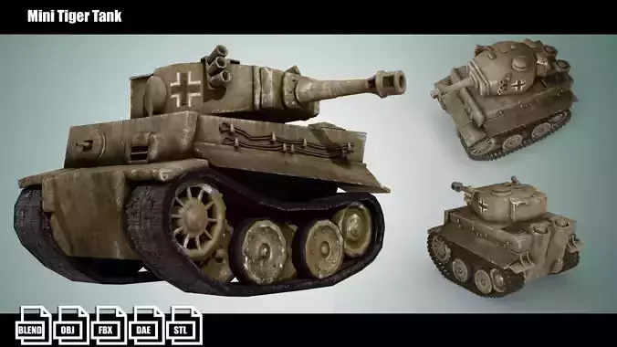 Mini Tiger Tank Low-poly 3D model