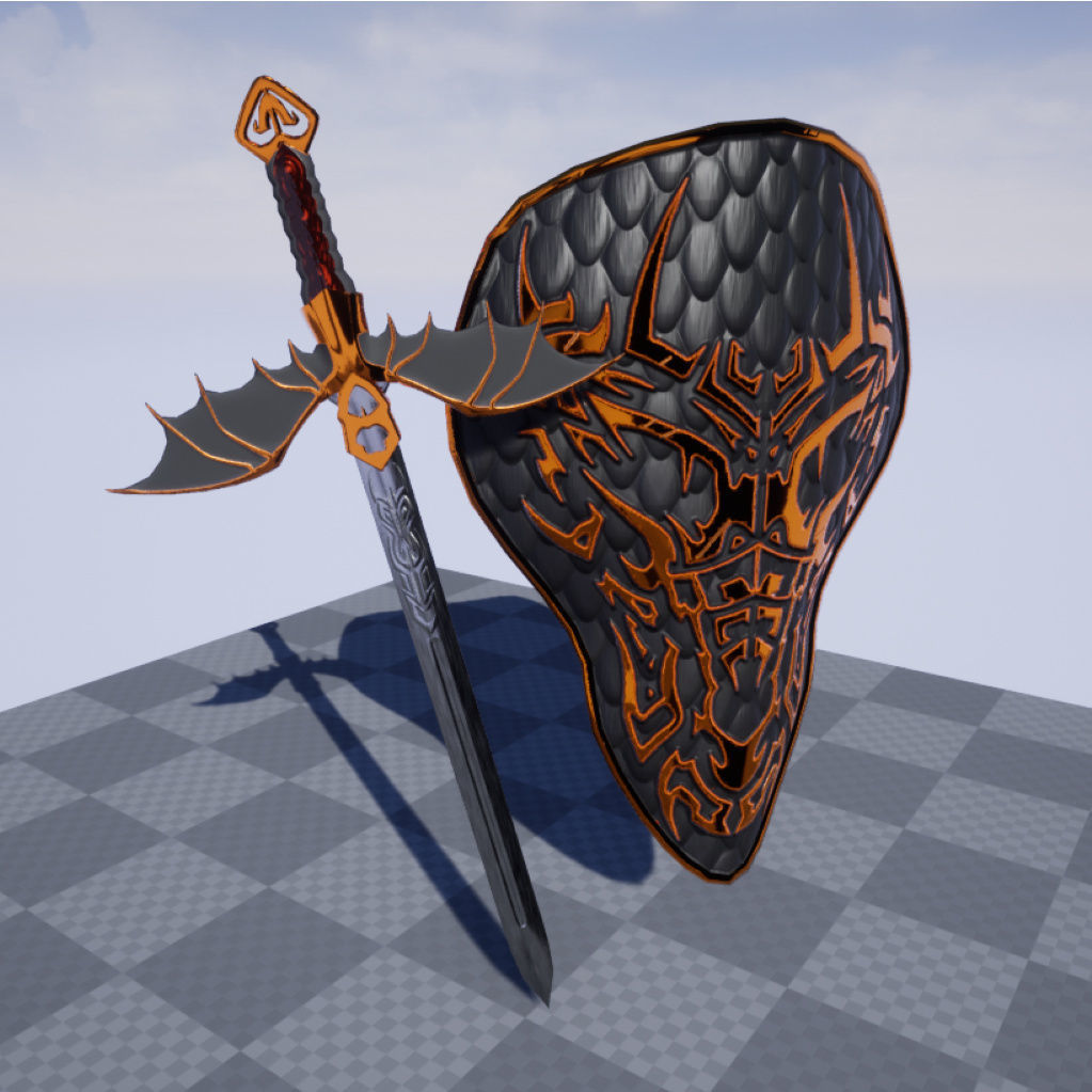 Shield and sword  Low-poly 3D model_3
