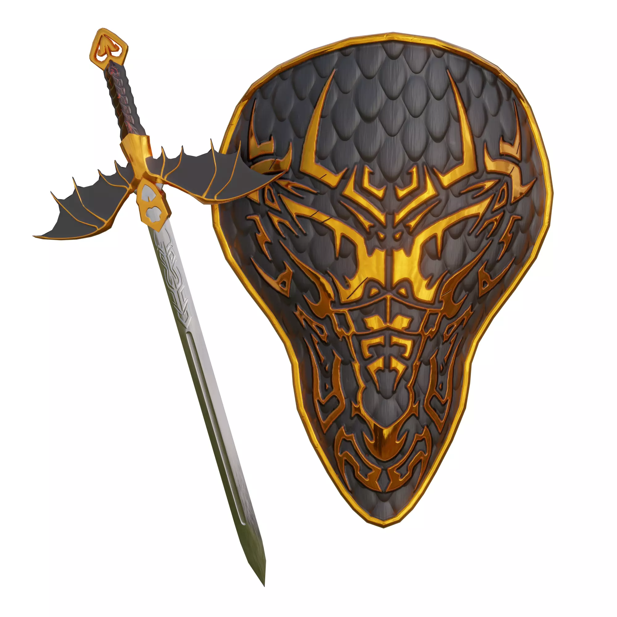 Shield and sword  Low-poly 3D model_0