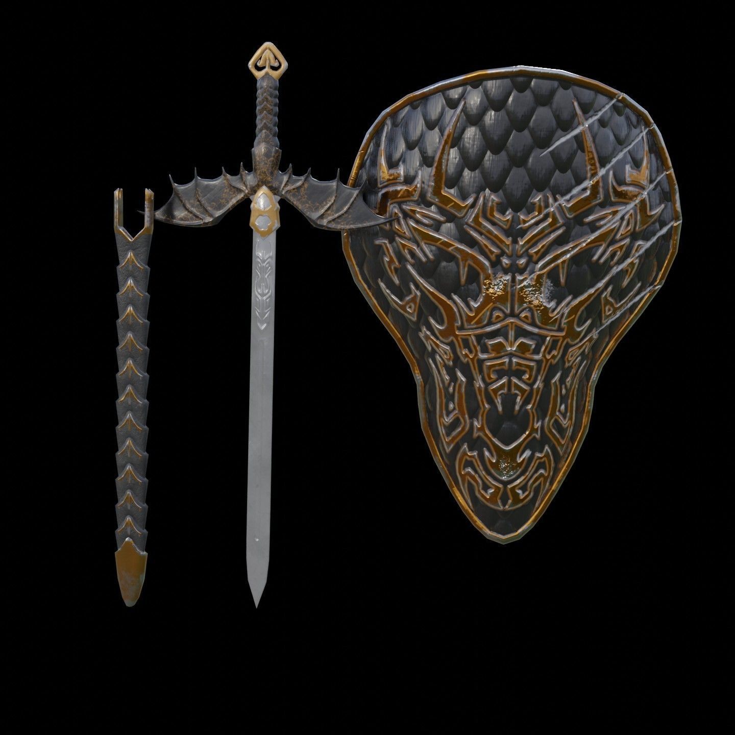 Shield and sword  Low-poly 3D model_4