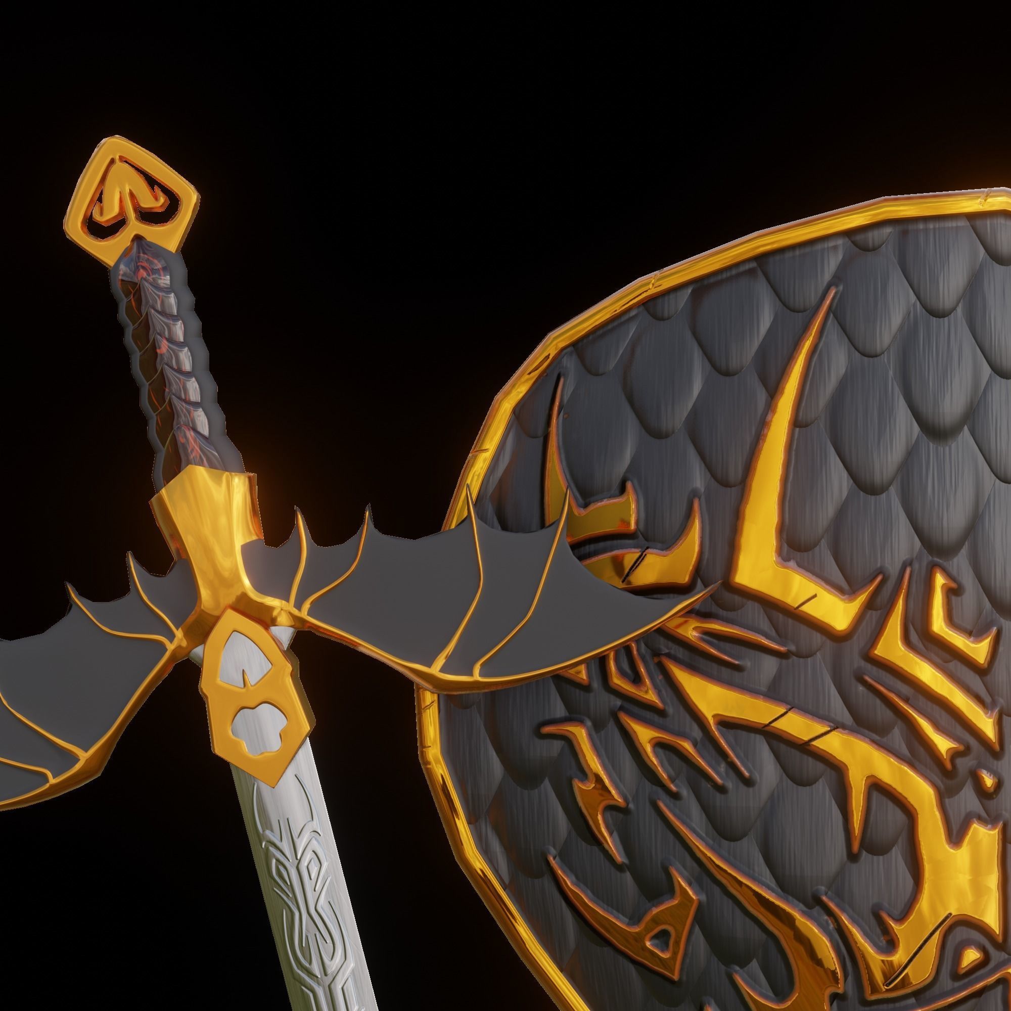 Shield and sword  Low-poly 3D model_2