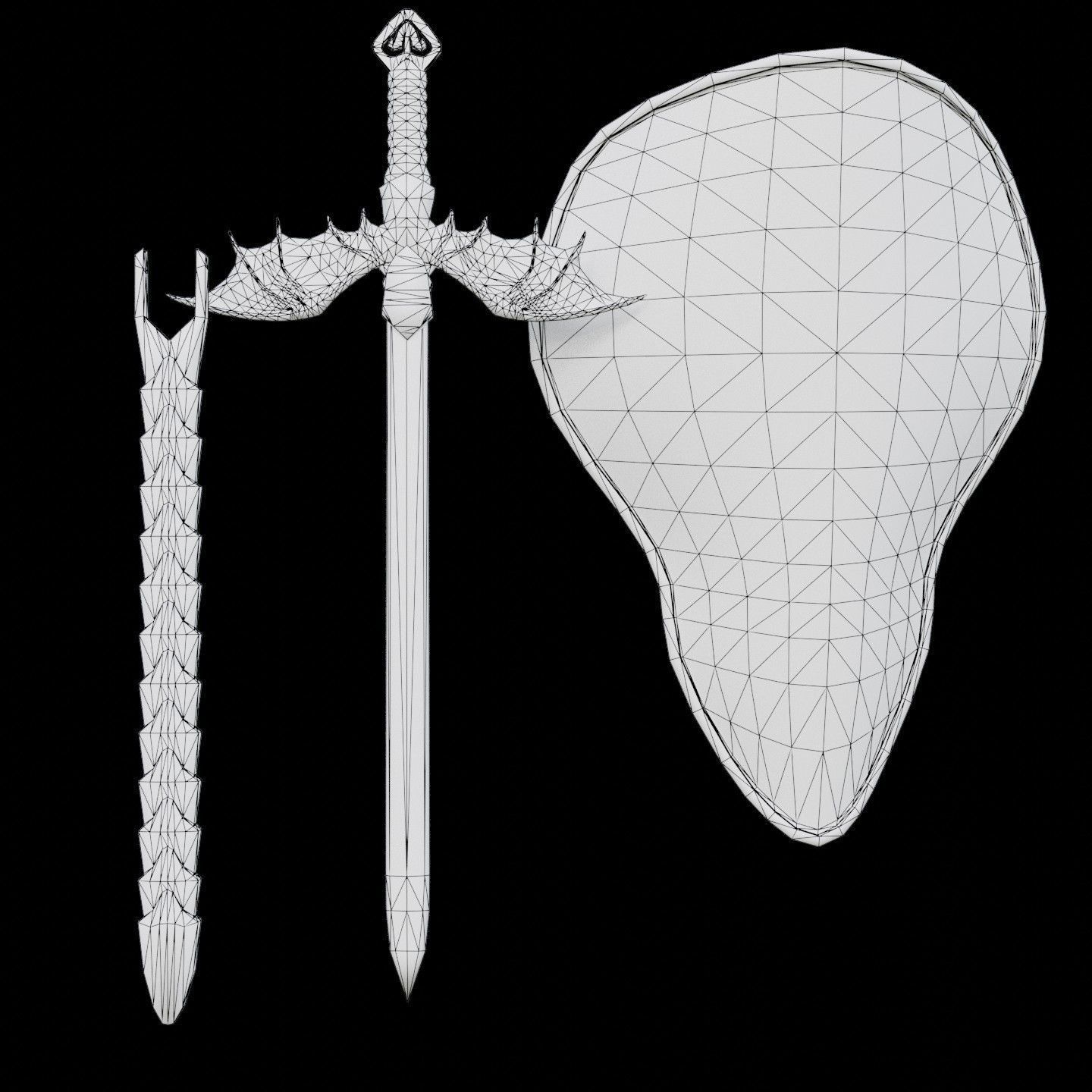 Shield and sword  Low-poly 3D model_8