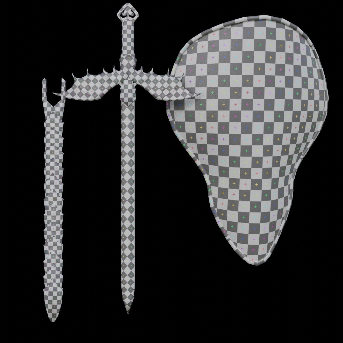 Shield and sword  Low-poly 3D model_9
