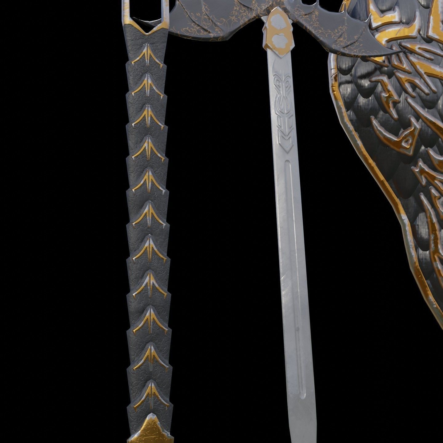 Shield and sword  Low-poly 3D model_5