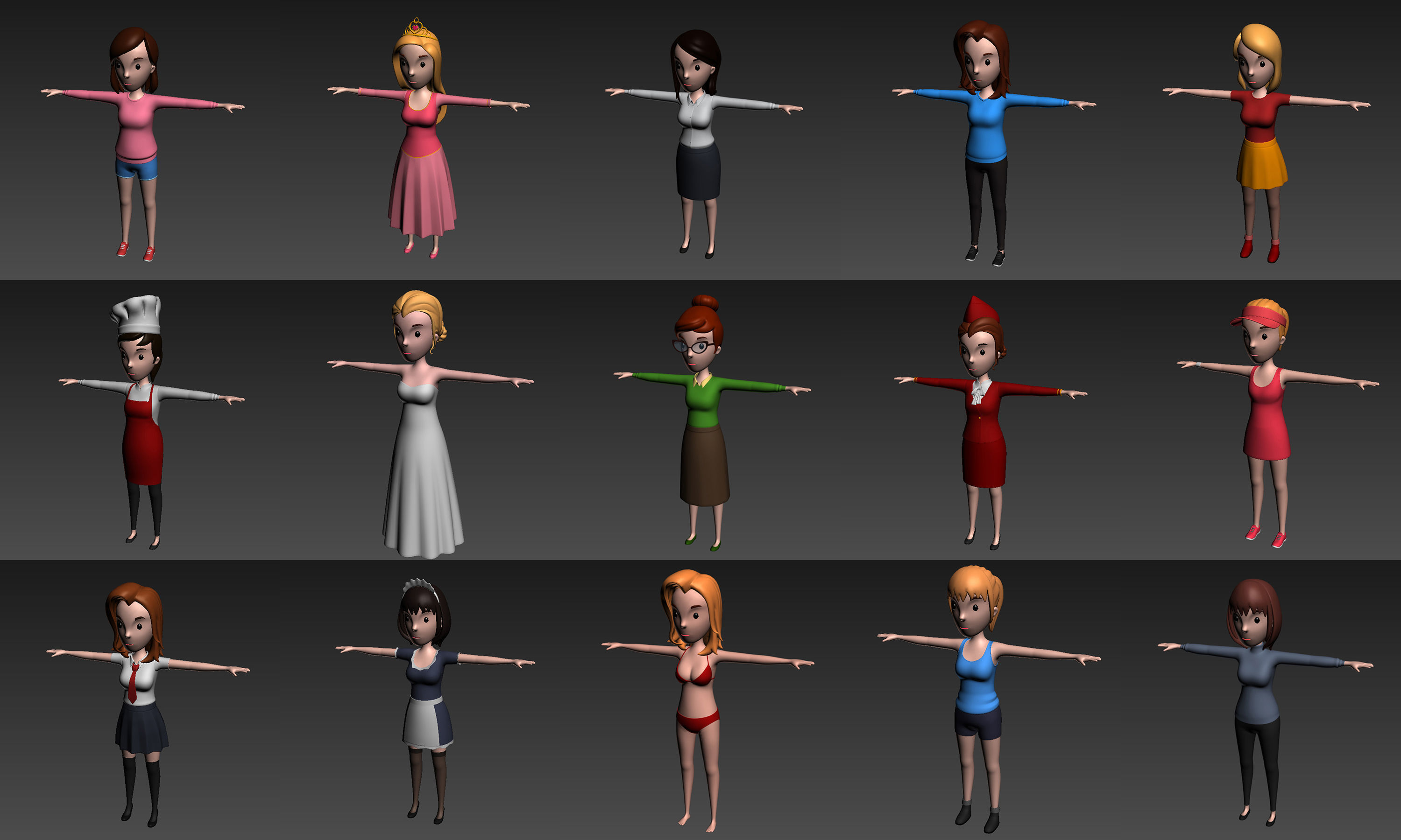 Cartoon Girl Character Pack 1 3D model_20