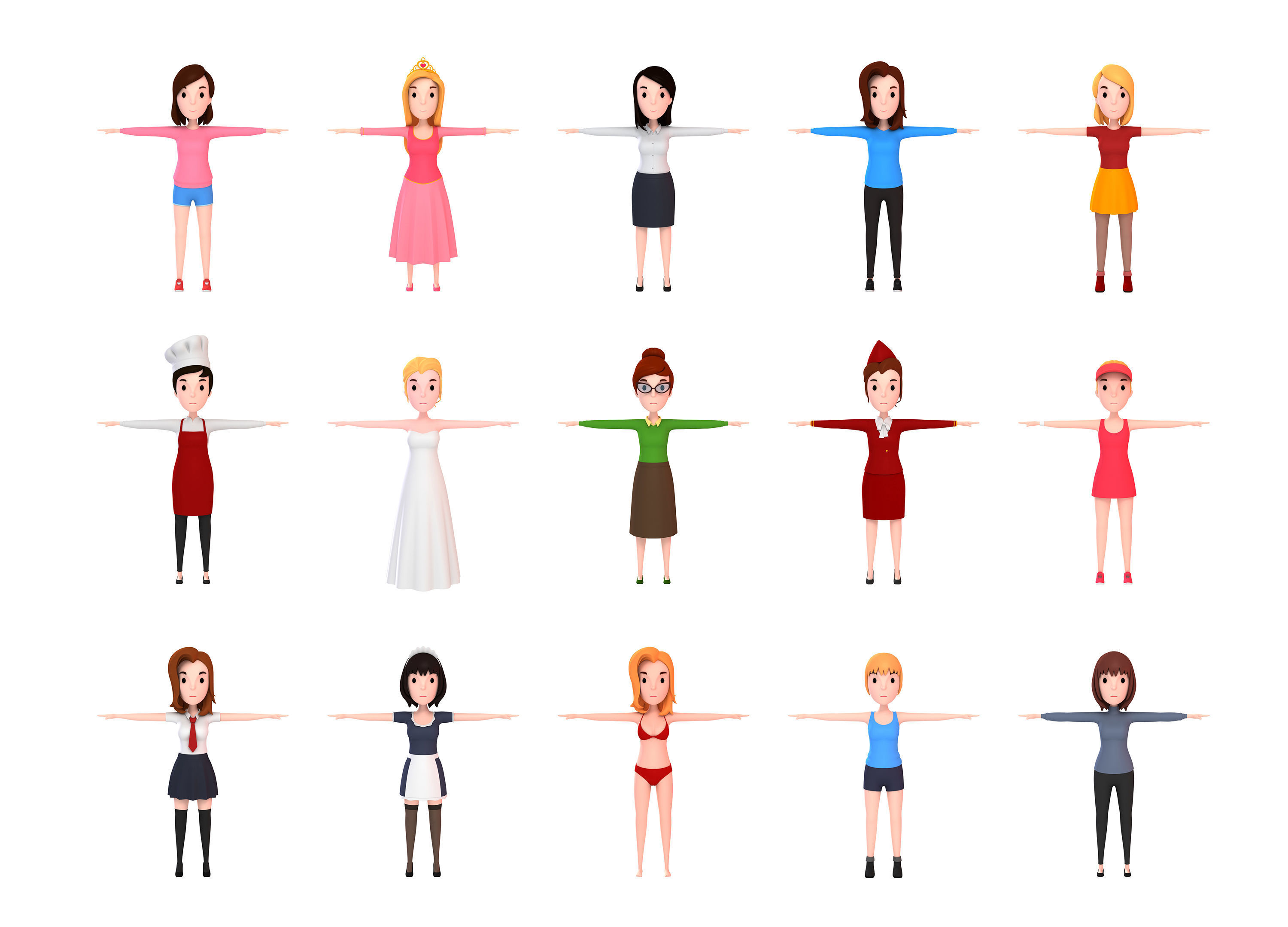 Cartoon Girl Character Pack 1 3D model_1