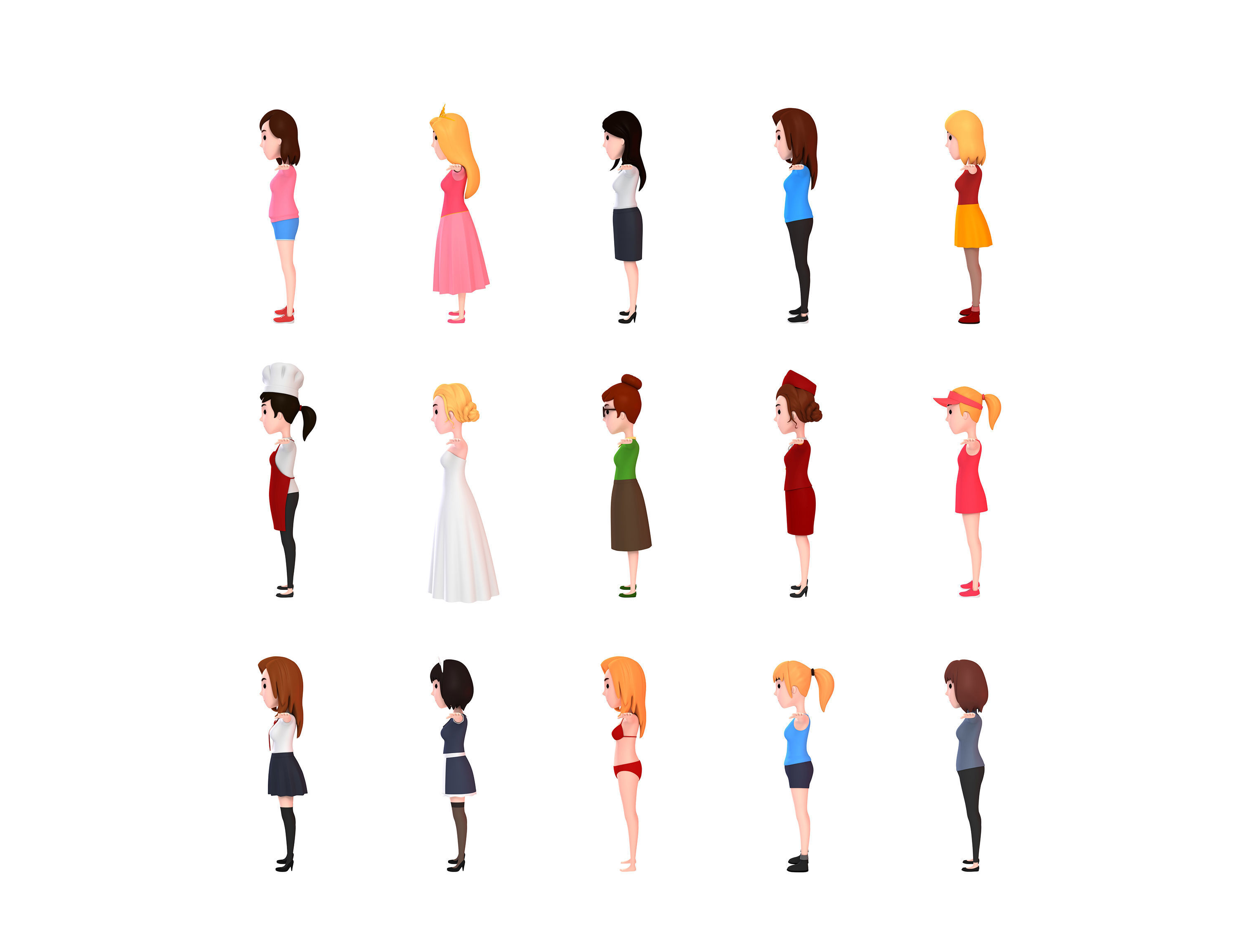 Cartoon Girl Character Pack 1 3D model_17