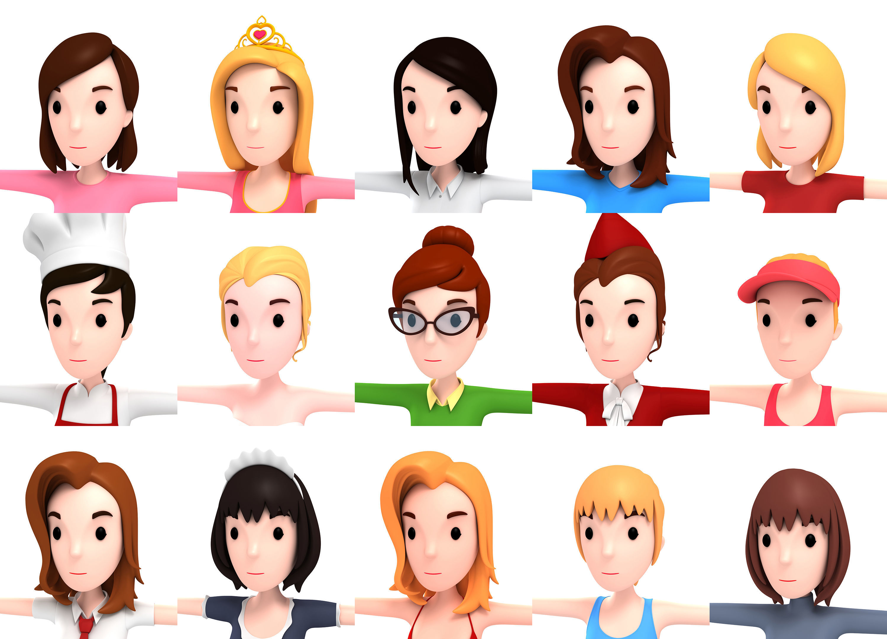 Cartoon Girl Character Pack 1 3D model_19