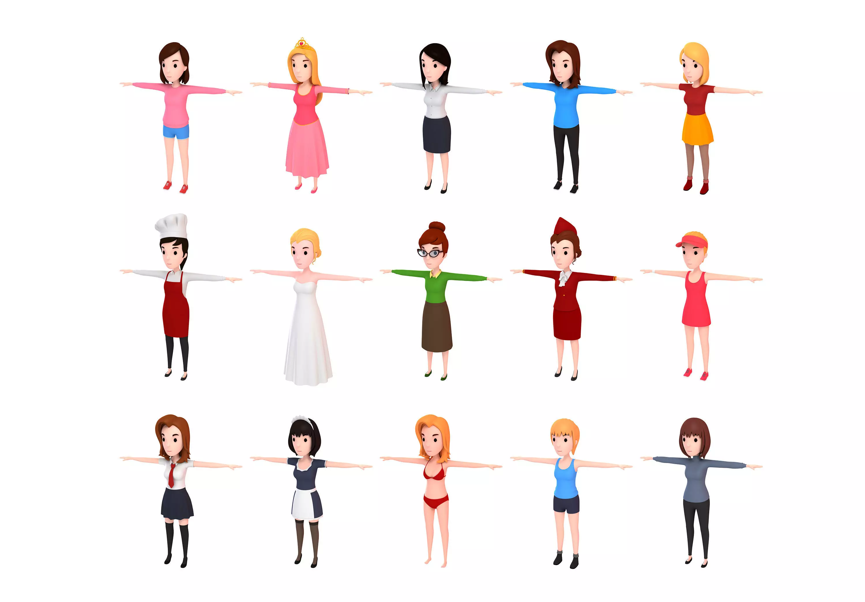 Cartoon Girl Character Pack 1 3D model_0