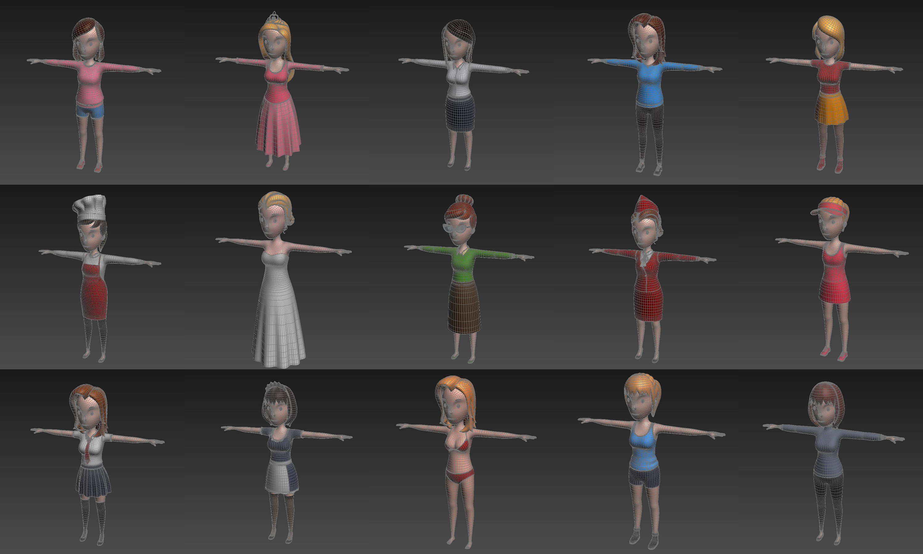 Cartoon Girl Character Pack 1 3D model_22