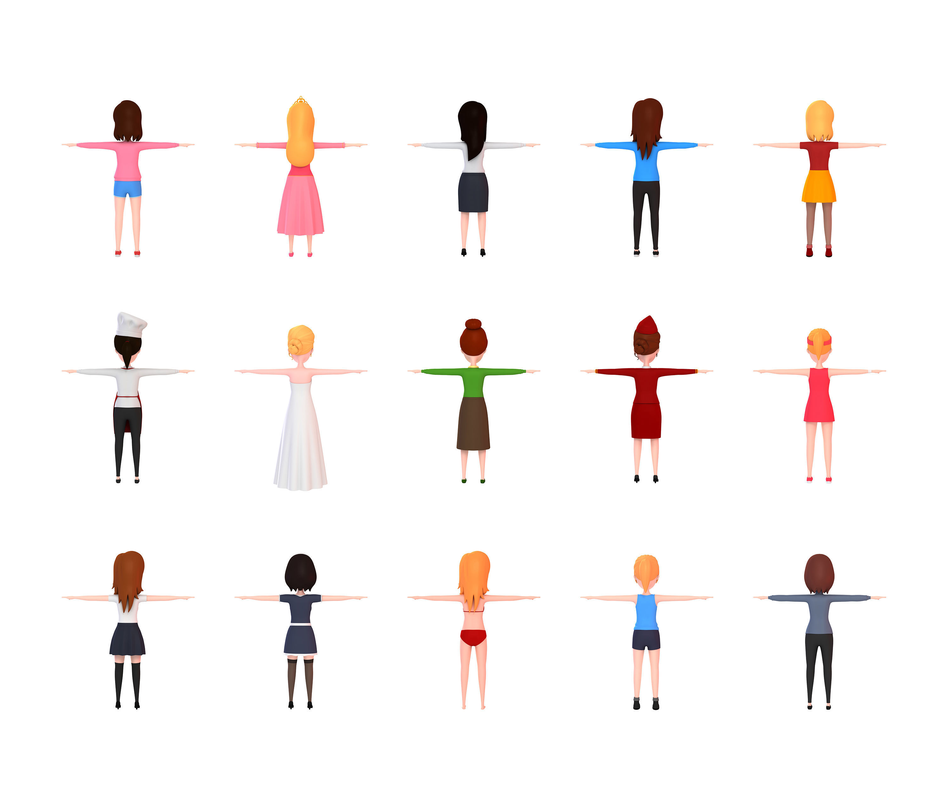 Cartoon Girl Character Pack 1 3D model_18