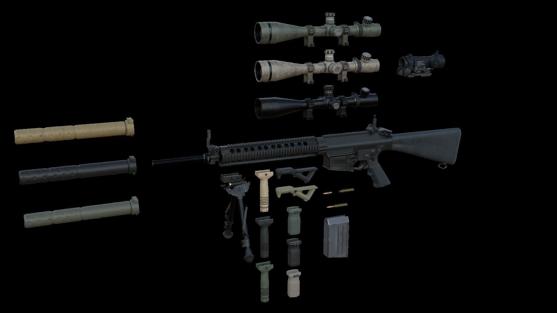 Semi-Automatic Sniper Pack Low-poly 3D model_2