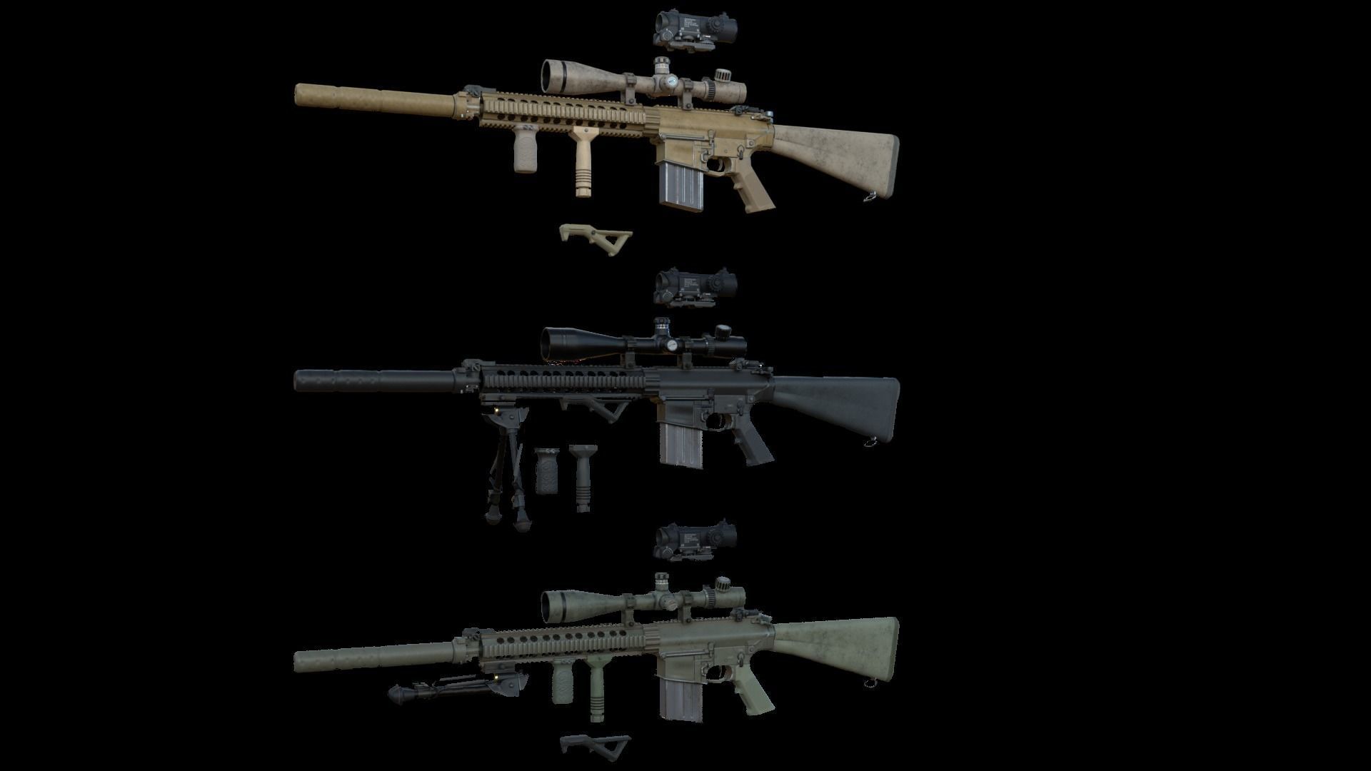 Semi-Automatic Sniper Pack Low-poly 3D model_1